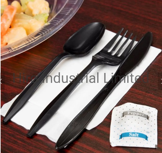 Set Posate Packaging Tenedores Negros De Plastico Black PP Plastic Cutlery Sets for Restaurants