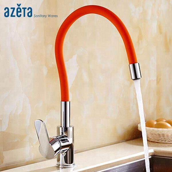 Single Handle Silicone Flexible Hose Brass Kitchen Sink Water Mixer Tap