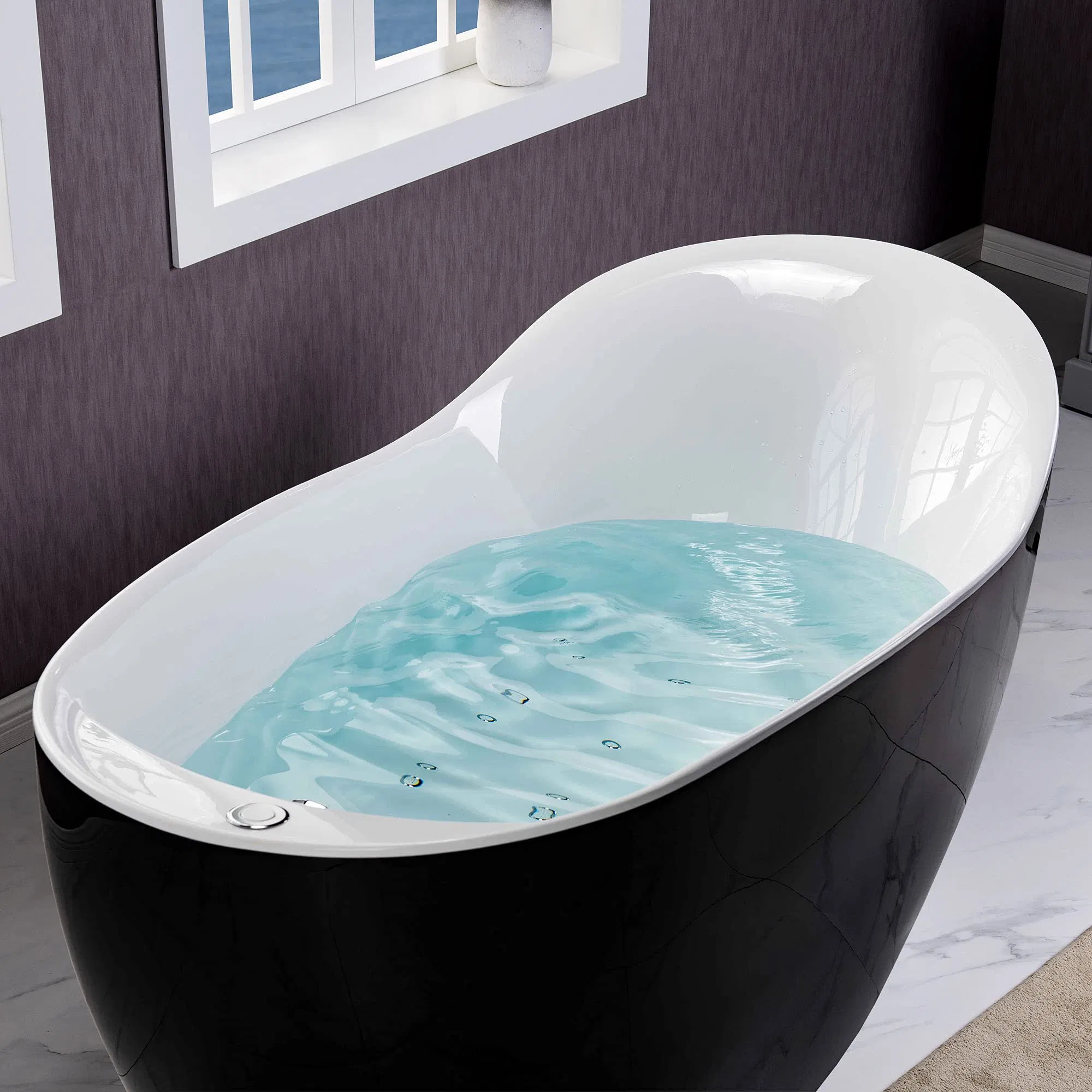 Угловая акриловая ванна с гидромассажем и пузырьками воздуха