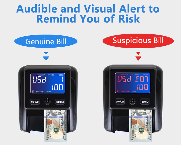 Money Checking Money Detector Bill Counter Cashing Counting Financial Equipment Portable Banknote Counterfeit Detector with Mg IR Bill Detection