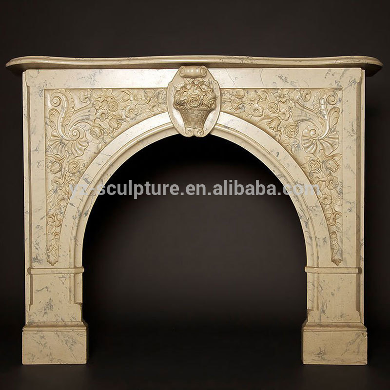 UK Style Arch Openning Green Marble Column Fireplace Mantel