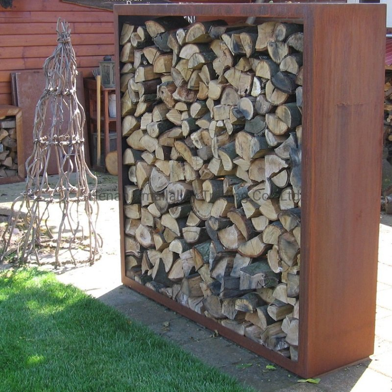 Patio Corten Steel Wood Storage Outdoor Rustic Log Holder