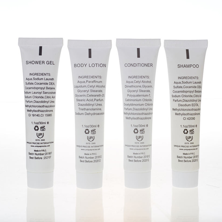Custom Logo Luxury Hotel Bathroom Amenity Kit 30ml Small Disposable Hotel Size Shampoo and Conditioner Set