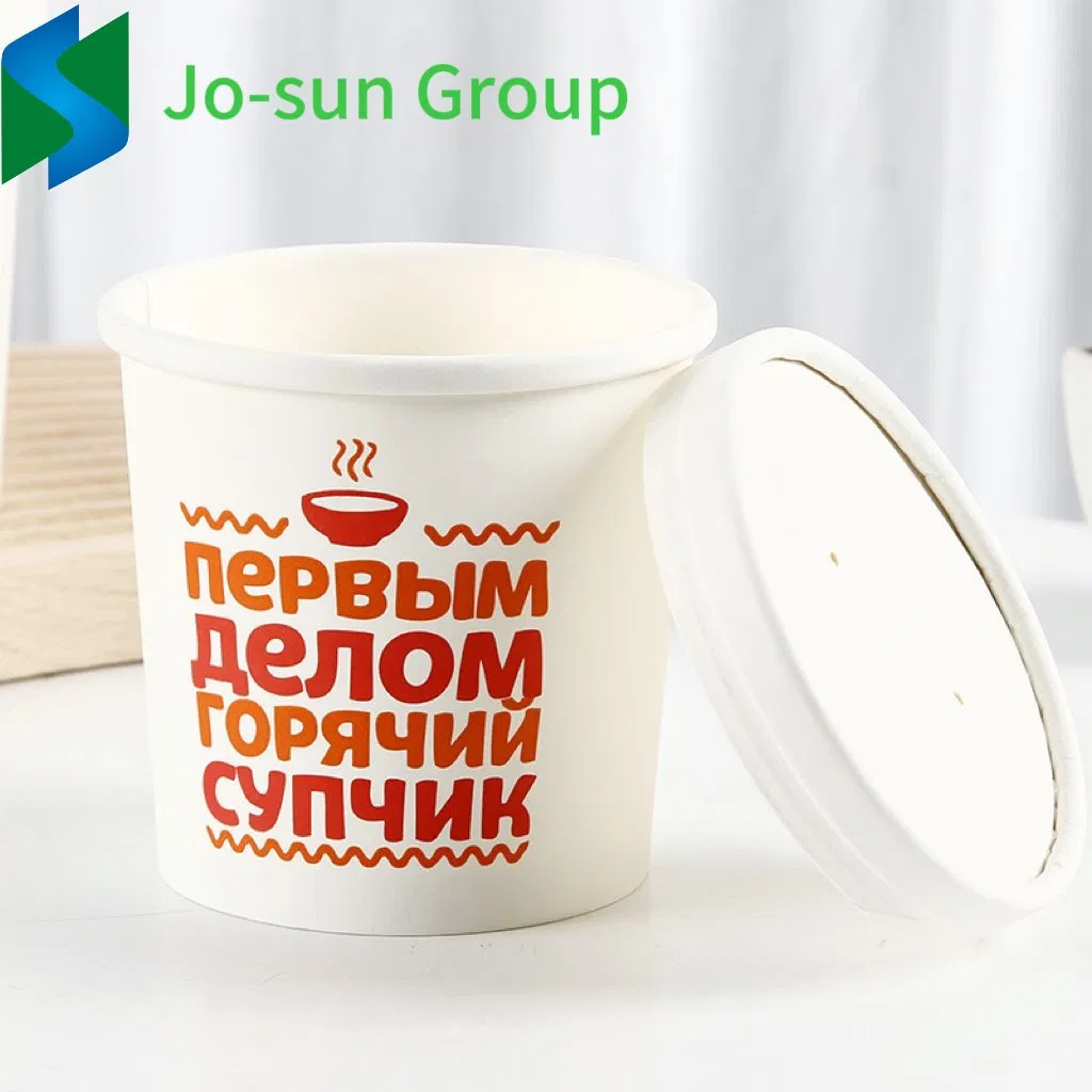 Jo-Sun Disposable Recyclable 16 Oz Lunch Packing Takeout Food Packaging Kraft Paper Hot Soup Bowl with Paper Lid
