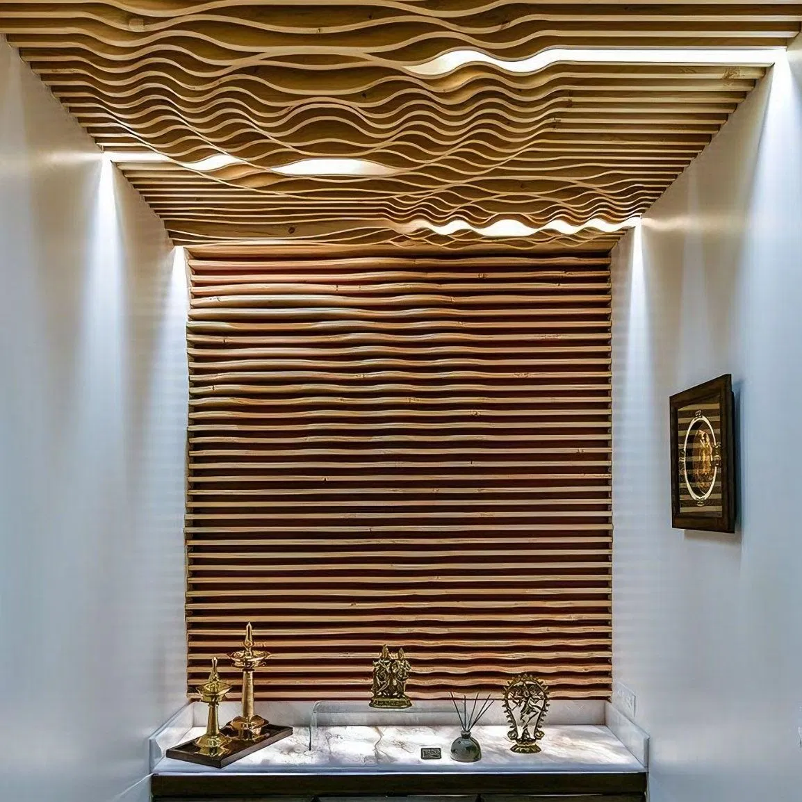 Wood Grain Color Ceiling Facade Decorative Panels 3D Curved Wave Aluminum Baffle Ceiling Panel