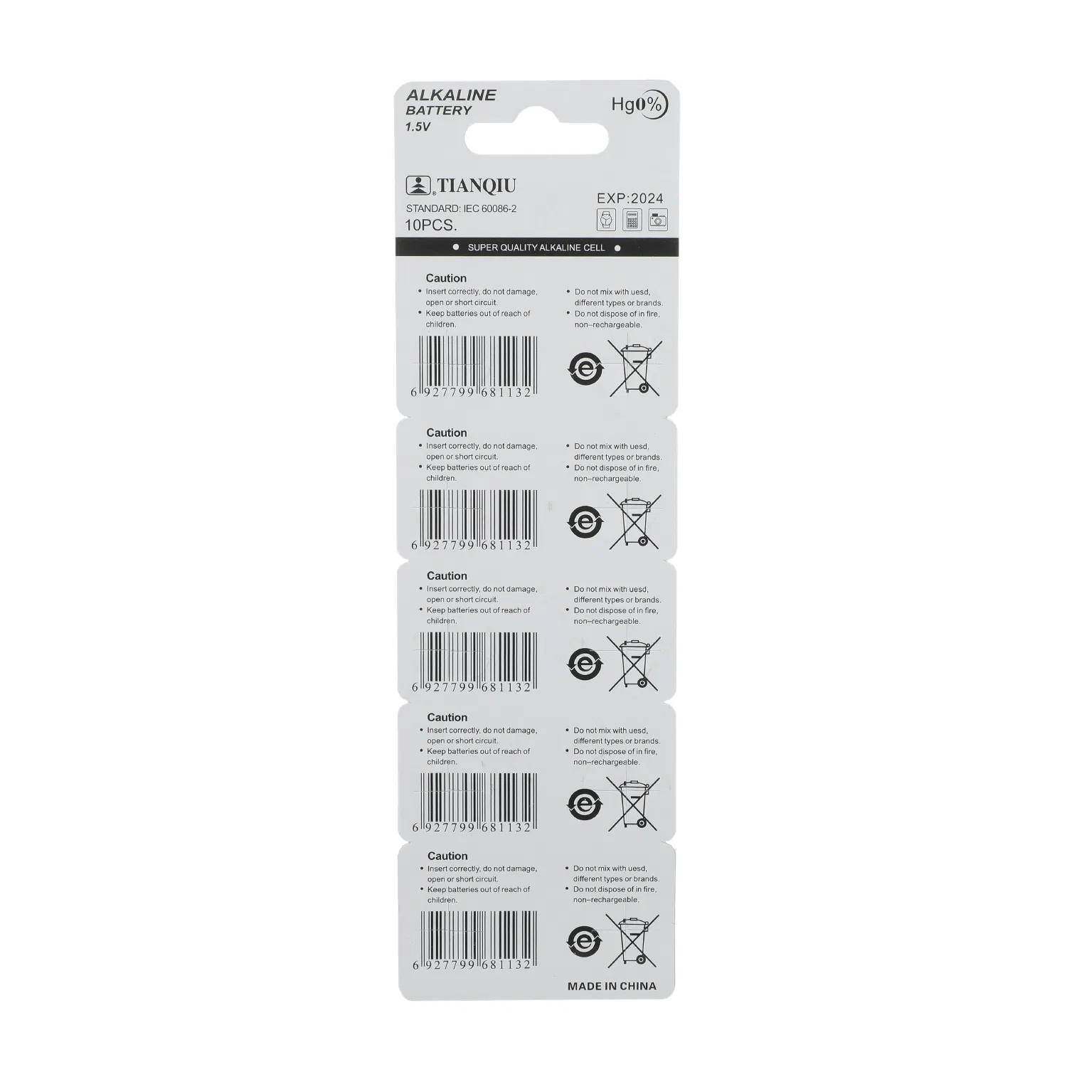 Tianqiu AG13 Alkaline Button Cell Lr44 1.5V Dry Battery Lr41 Lr626 Reloj