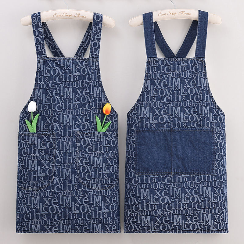 Denim Fabric Double Pockets Customize Embroidery Logo Painting Custom Multiple Colors Apron