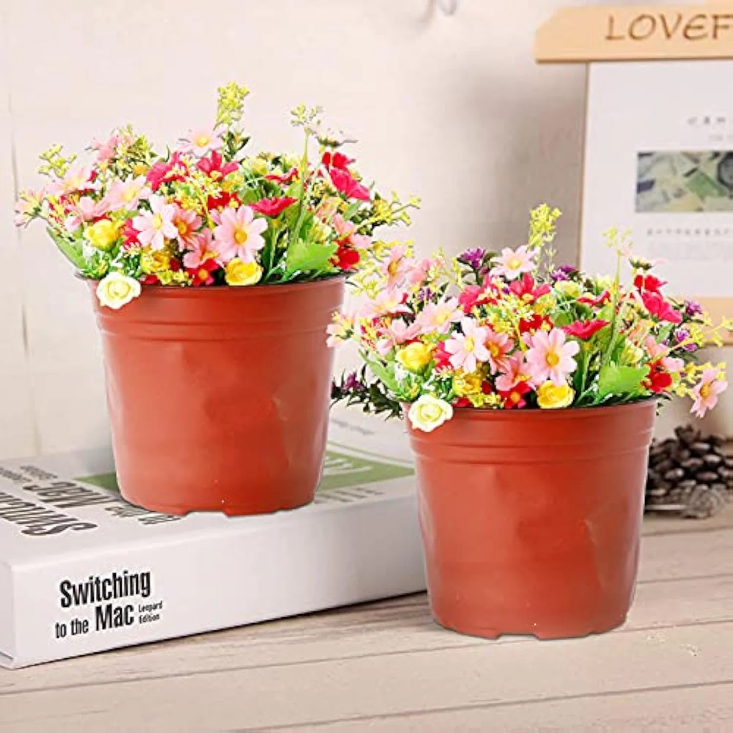 Пластиковые цветочные горшки 8 дюймов, двухцветные