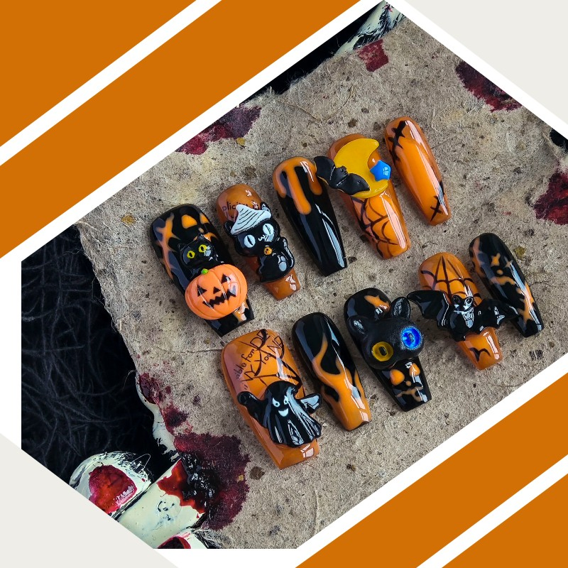 Halloween Themed 3D Decorated Long Press-on Nails