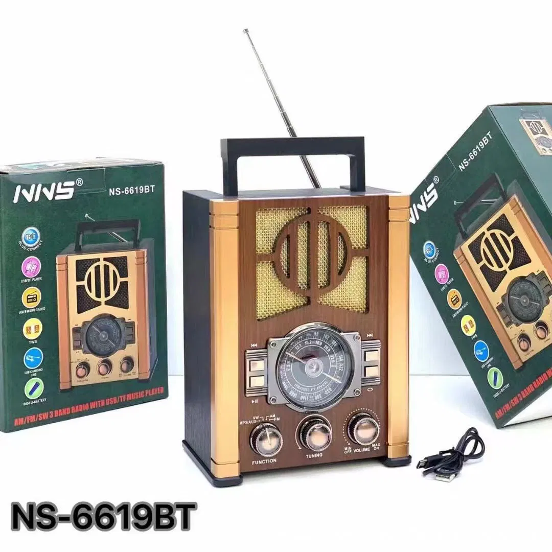 Ретро радио NS-6619BT с Bluetooth, деревянный корпус