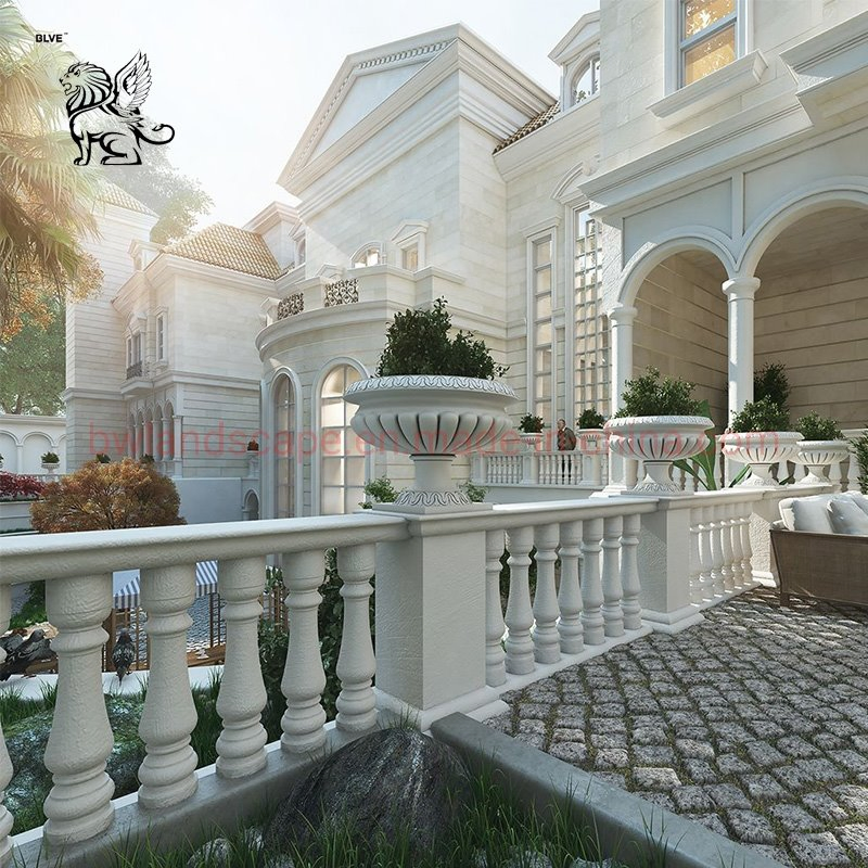 Blve Outdoor White Marble Stone Granite Railing Handrail Stone Baluster Balustrade for Stair Columns