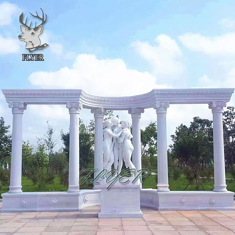 Outdoor Garden Decorative Round Marble Pillar Design Antique White Natural Stone Marble Roman Pillars and Column for Sale