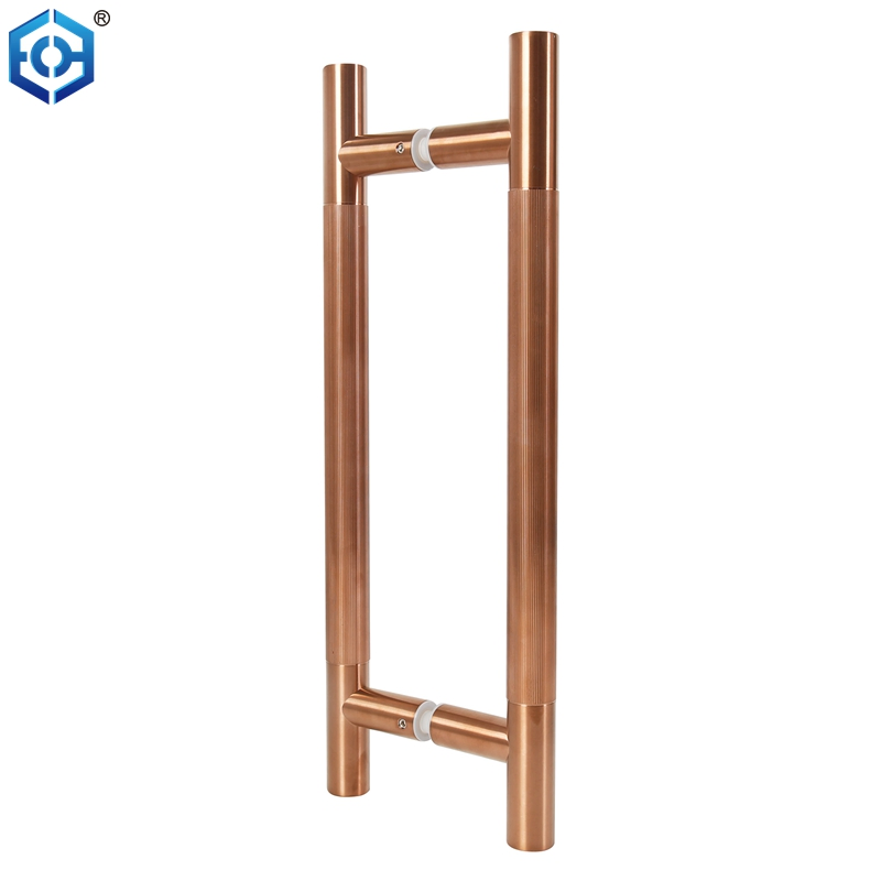 Rose Gold Stainless Steel H Type Knurled Glass Door Pull Handle