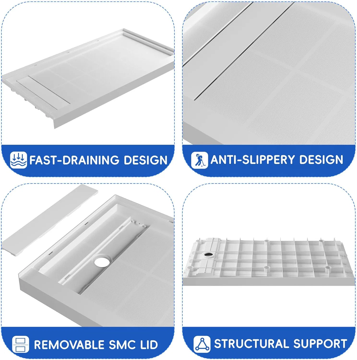 Versatile Use Multi Scenario Adaptable Fiberglass SMC Bathroom Shower Tray