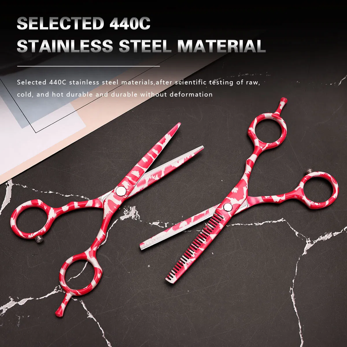 Camouflage Color Stainless Steel Hairdressing Professional Hair Stylist Special Pink Scissors Tooth Scissors