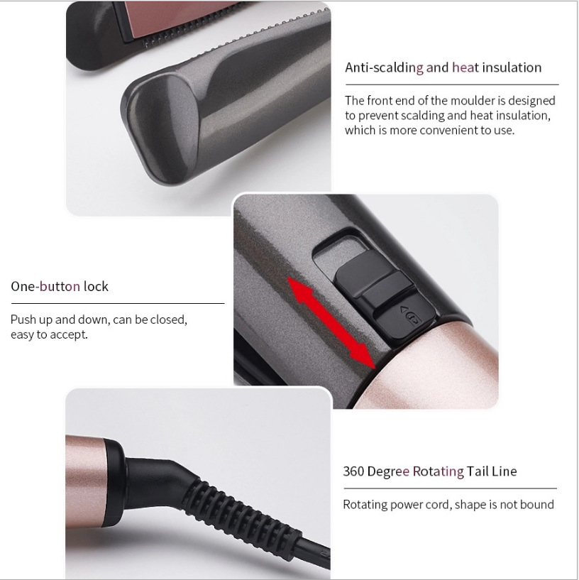 New Arrival Professional 2-in-1 Ceramic Electric Hair Curler and Straightener Portable Rotating Magic Twist Flat Iron with Instant Heating & Digital LCD