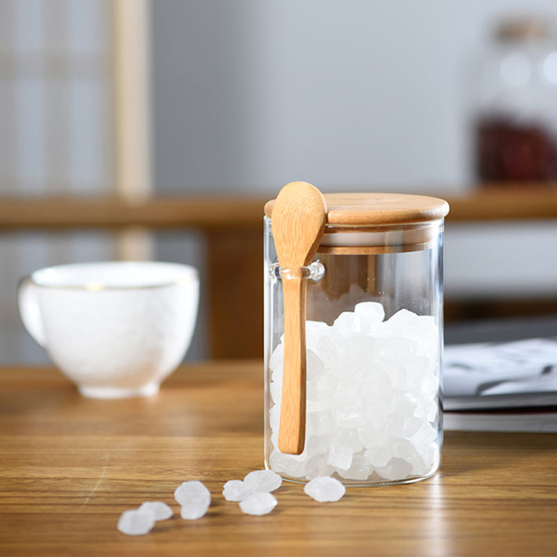 Airtight Canister Kitchen Storage Tank Glass Jar with Wooden Spoon