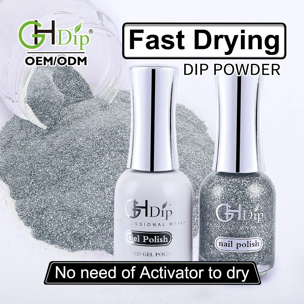 Silver Glitter Nail Fast Drying Dipping Powder Color Match 3 in 1 Set