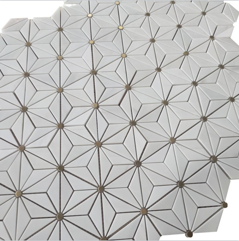 Sevic Brass Triangle Flower Design White Marble Mosaic