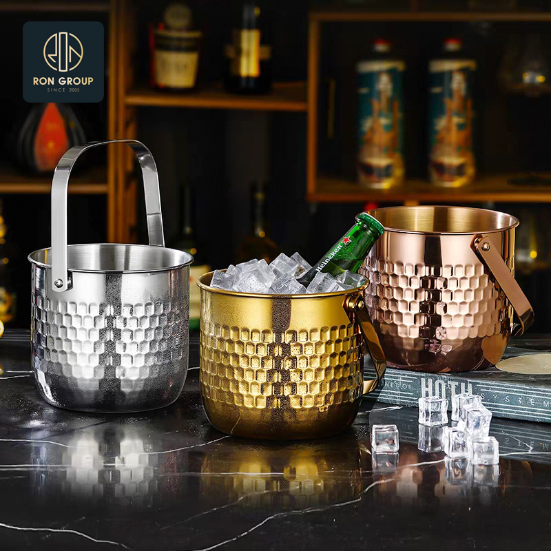 Wholesale Thickened Luxury Hammered 5L Stainless Steel Commercial Barware Ice Bucket
