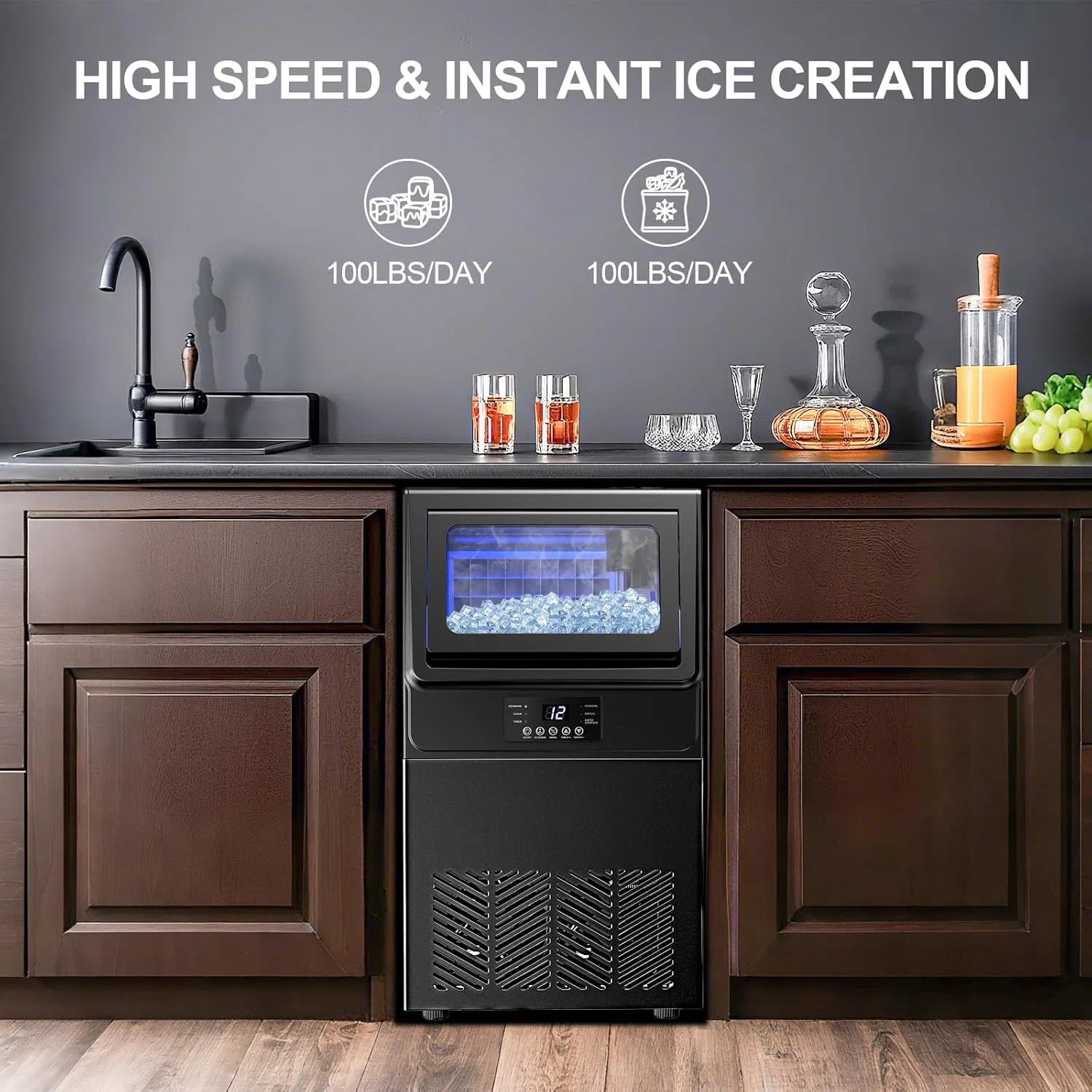 Commercial Ice Maker 100 Lbs / 45kgs Daily Production, Under Counter, Dual Water Inlet