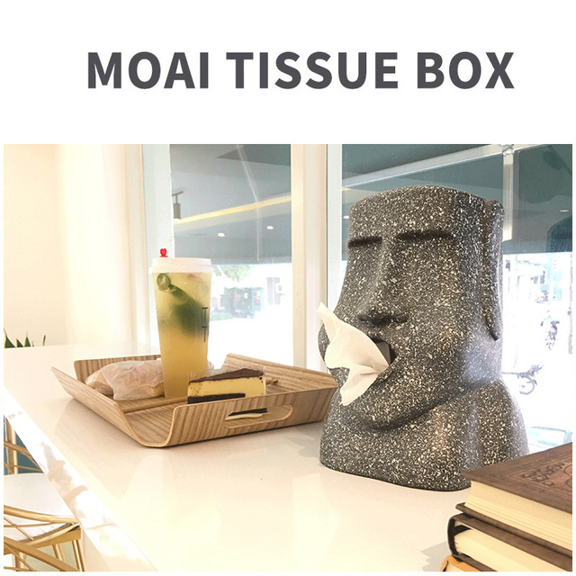 Moai Paper Tissue Box Resin Paper Holder Stone Figure Napkin Case Desktop Tissue Holders