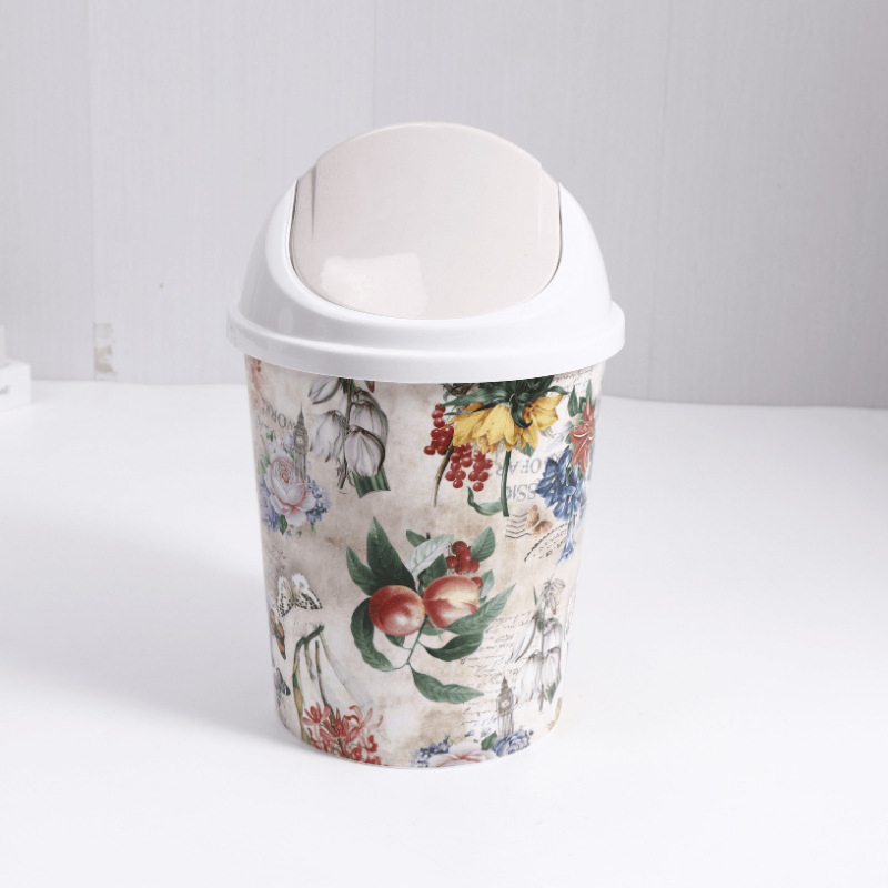 Living Room Bathroom Kitchen Trash Can with Lid Floral Print