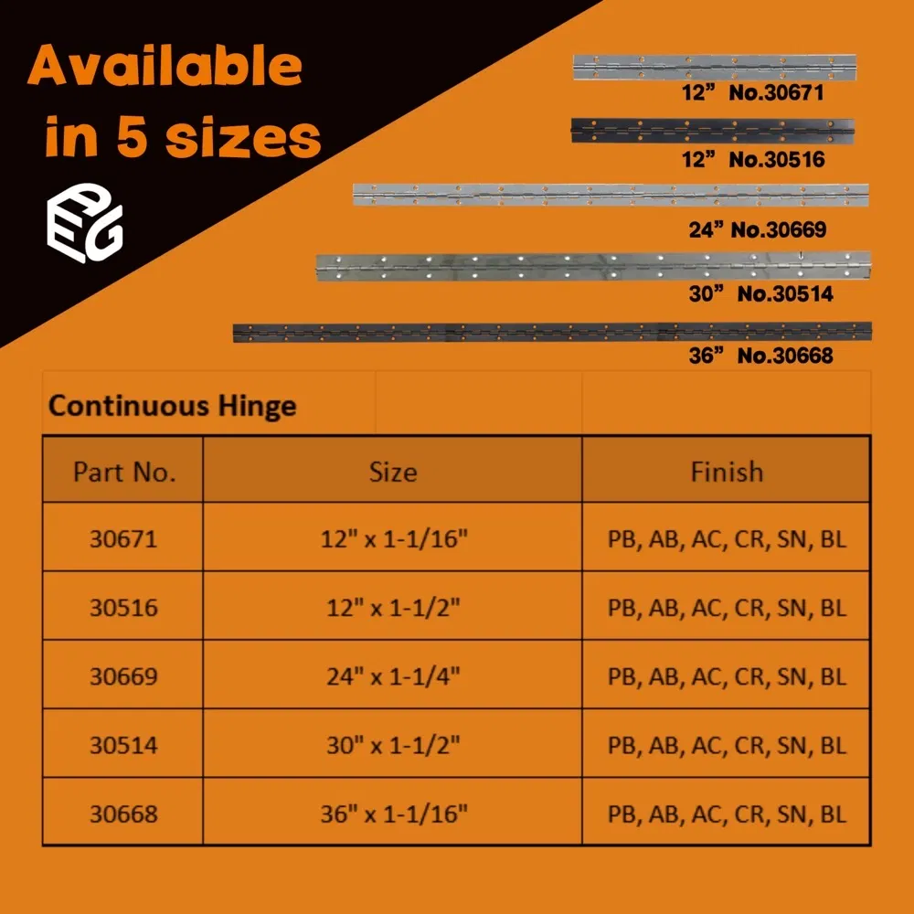 OEM Custom Length Continuous Hinge - 1.0mm Steel Nickel/Black Options