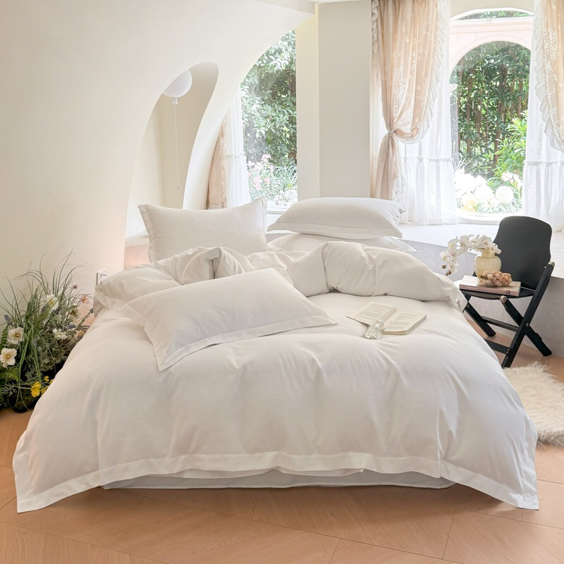 Thick Twill Skin-Friendly Cotton Bed Linen ODM/OEM Hotel Guesthouse Homestay Four Piece Bed Set Wide Edge Quilt Duvet Cover Pure White Bed Sheets Bedding Set