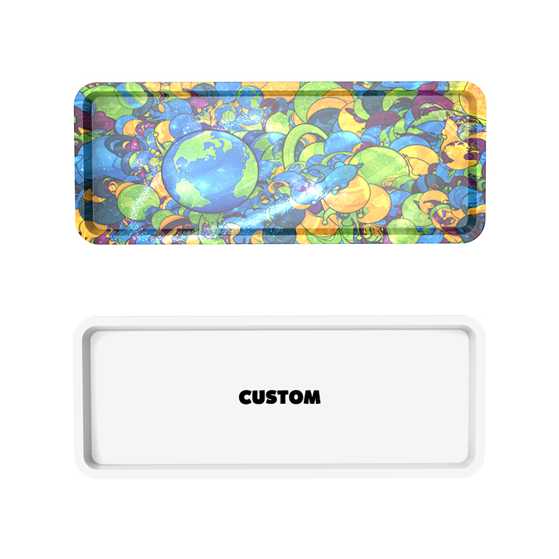 43*17cm Rectangular Double Sides Color Printing Custom Logo Metal Rolling Tray Kit