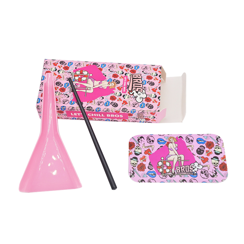 Bros Beauty Style Box Set Rolled Cone Rolling Paper of Triangle Funnel + Card + Plastic Strips