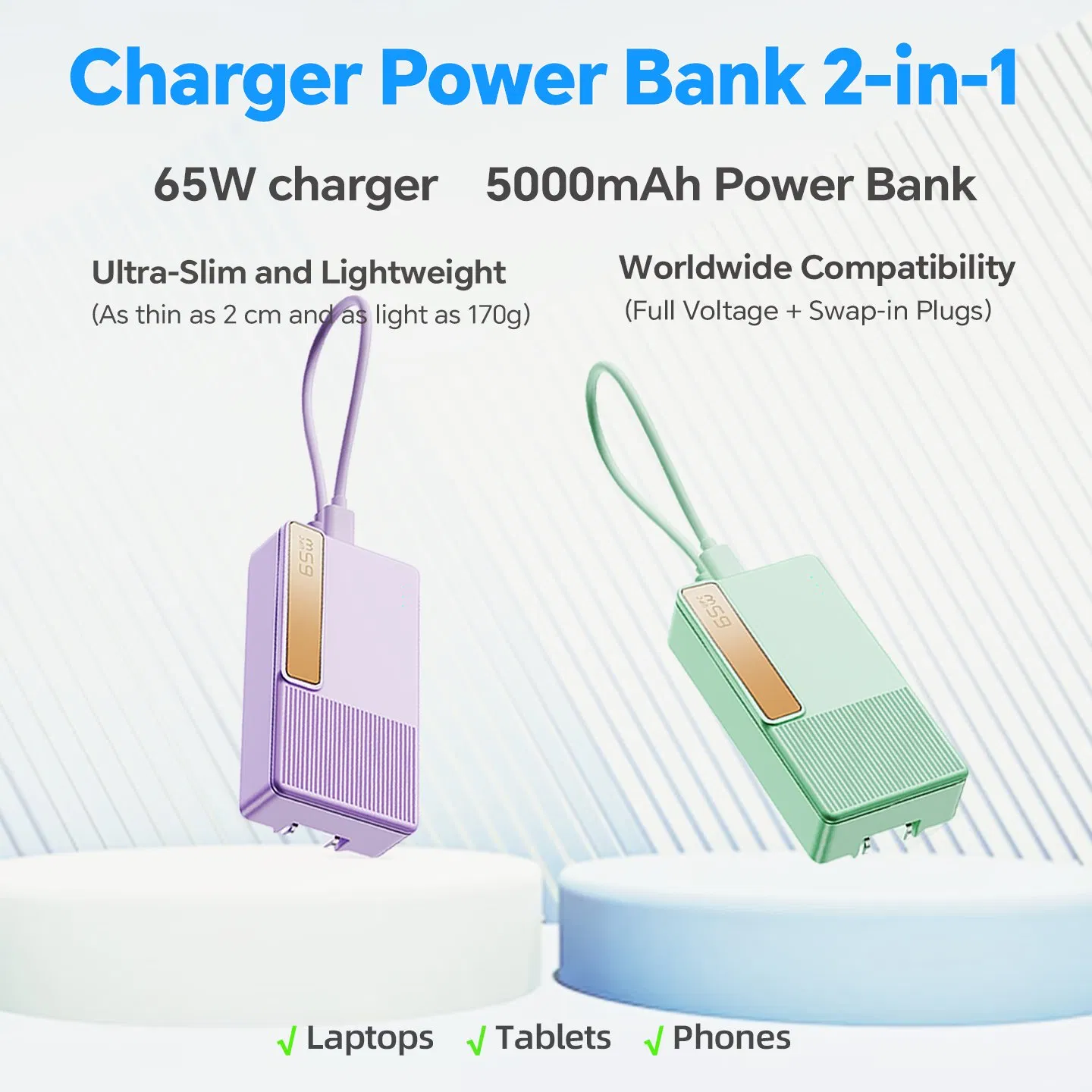 Мини пауэрбанк 2000mAh с быстрой зарядкой 65W