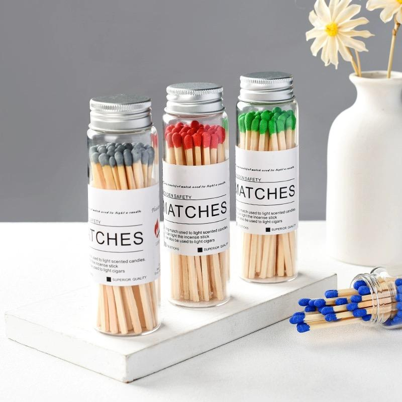 Glass Matches Jar Strong Wooden Matchstick Colorful Match Tips in Bottle Custom Safety Jar Matches