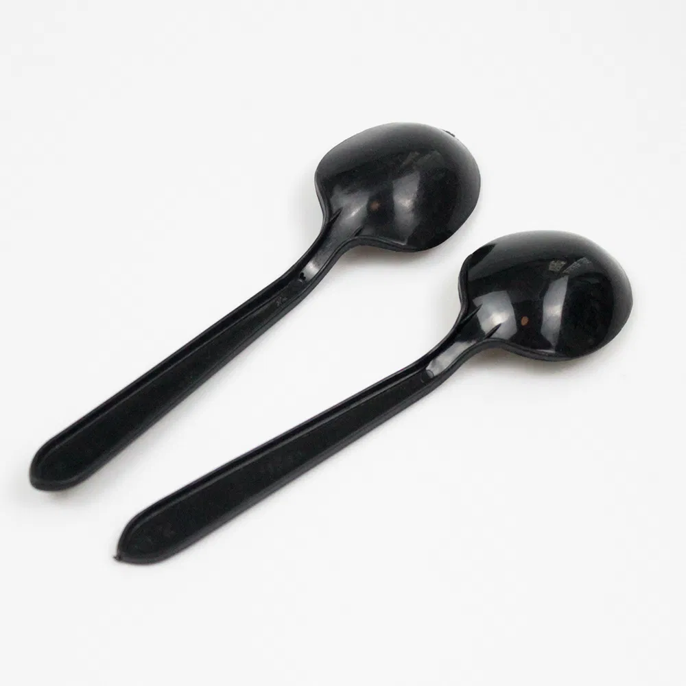 Dispsoable Plastic Cutlery 137mm Length PP Platsic Spoon Black Transparent for Dinner
