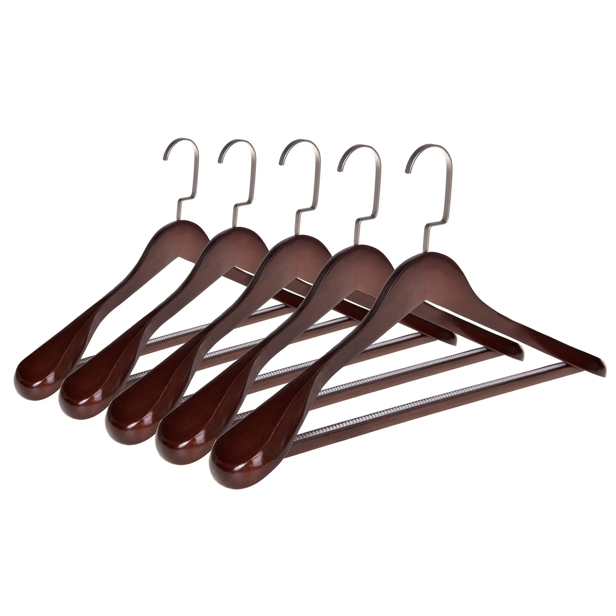 6 Pack Wide Shoulder Wooden Hangers with Non Slip Pants Bar Cherry Wood New Hot Sale Hanger