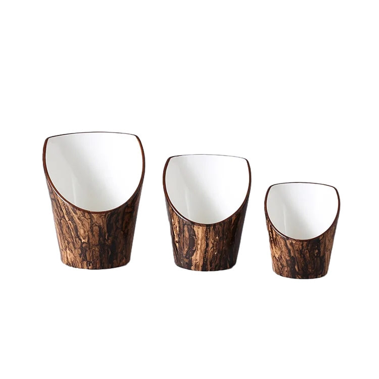 Home Wood-Like Ceramic Tableware Plate Kitchen Baking Dish Ceramic Soup Pot Casseroles with Lid