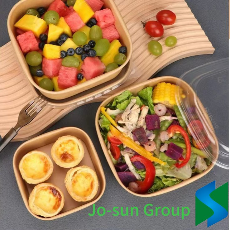 Jo-Sun Eco Friendly Packaging 750ml 1000ml 1075ml Square Salad Bowls Paper Food Container with Lid