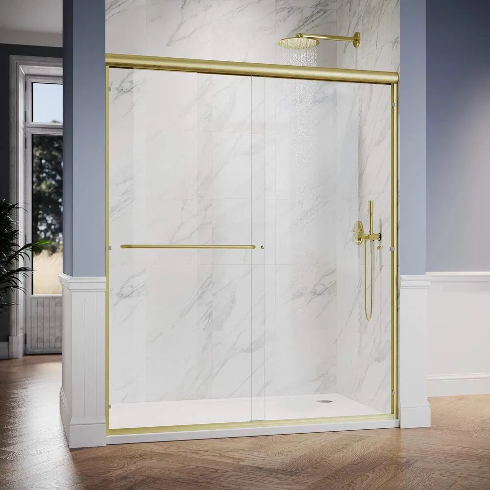 Sally SGCC Certified 6mm Brush Gold Bypass Double Sliding Shower Door