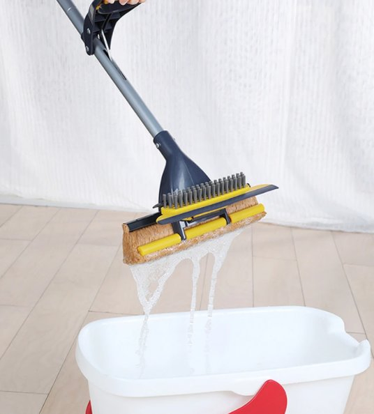 Sponge Mop with Brush Extendable Telescopic Long Handle