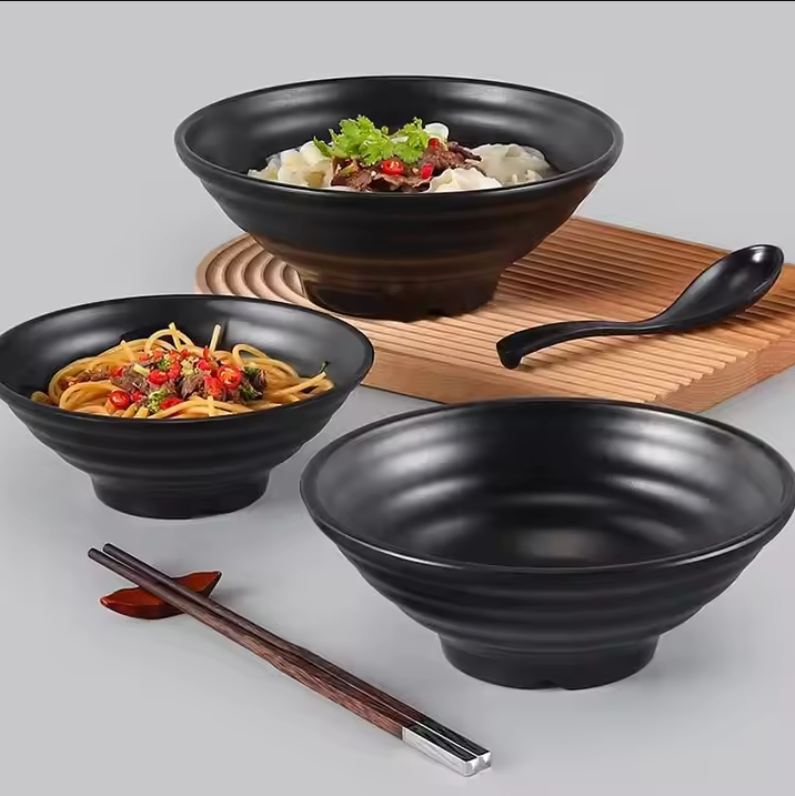 Restaurant Black Matte Japanese Ramen Bowl Custom Melamine Ramen Noodle Bowl Promotion Gift