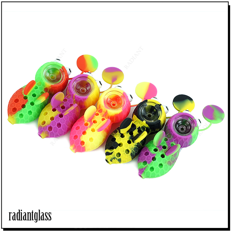Little Bee Novel Silicone Glass Smoking Hand Pipe with Glass Bowl