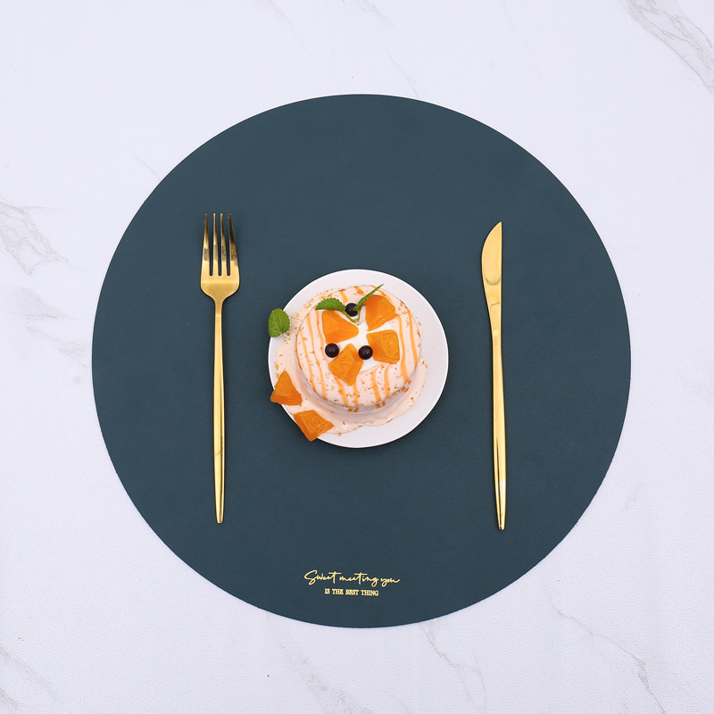 Nordic Kitchen Dining Leather Table Mat Custom Round Square Faux Printed PU Leather Placemat