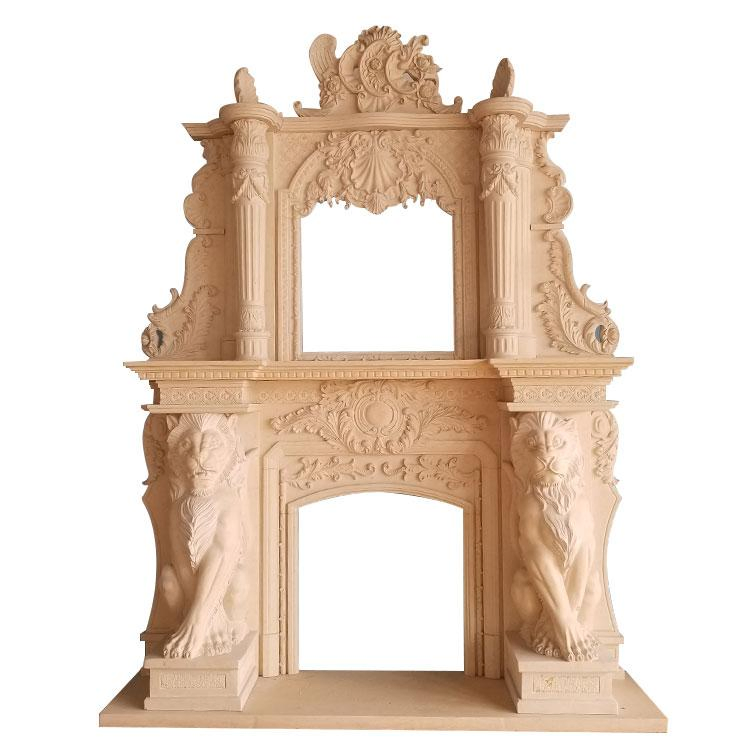 Indoor Classic Decorative Marble Antique Double Fireplace Mantel