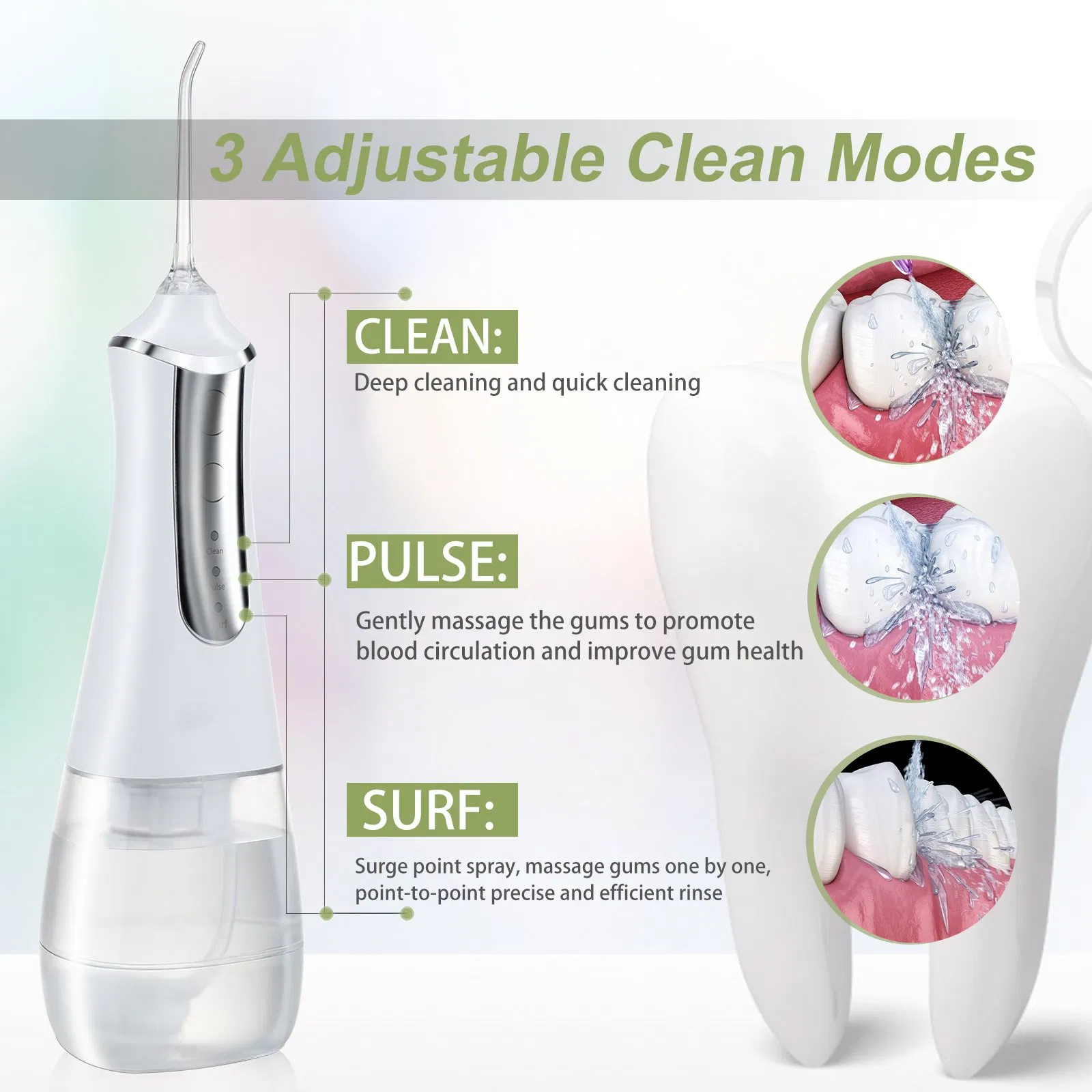 Jssan Portable Water Flosser 300ml Oral Irrigator 5 Mode 5 Nozzle Pulse High Pressure Oral Cleaner Toothbrush