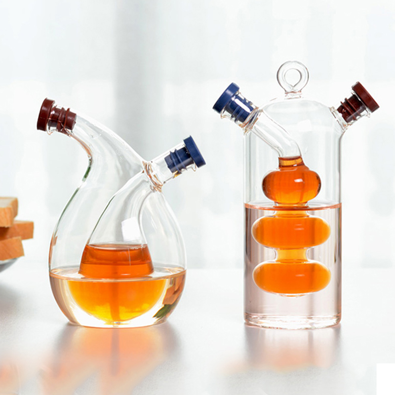 Spice Cruet Oil & Vinegar Glass Bottles with Silicone Wooden Corks Stopper Homeware Anti-Leaking Oil Pot Kitchen Supplies Seasoning Tank Bottle Glassware