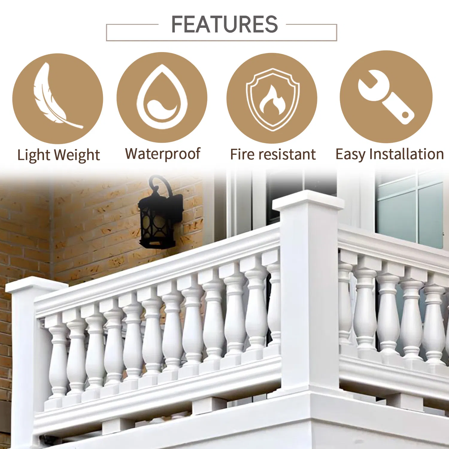 Auuan Modern White Balcony Baluster Design Cheap Balustade of Stair Railings
