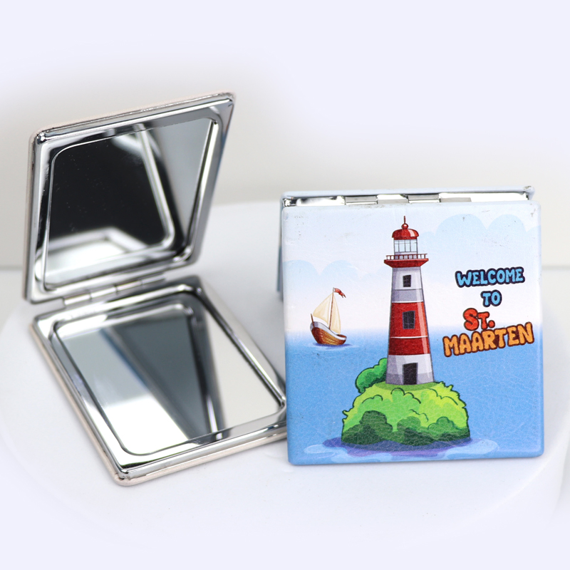 Custom Logo Souvenir Folding Leather Mirror Portable Handheld Cosmetic Pocket Compact Makeup Mirrors