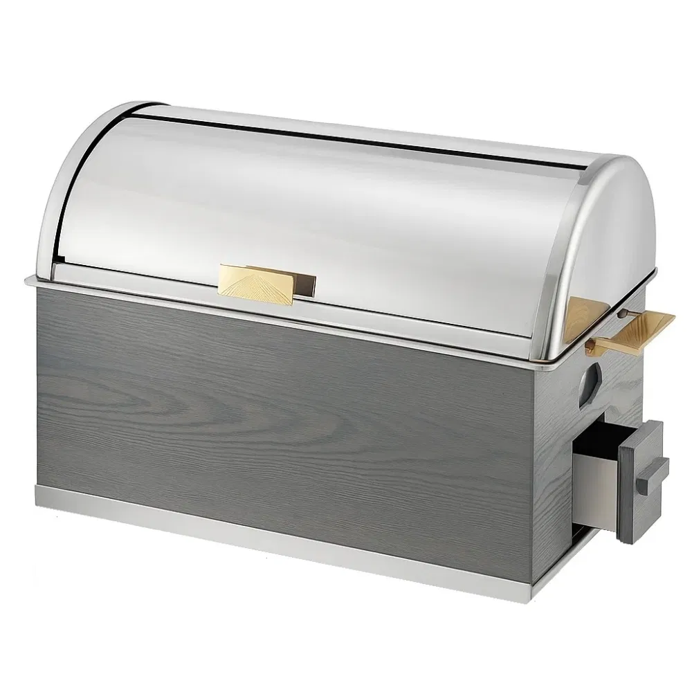 Luxury Stainless Steel and Wooden Base Buffet Chafing Dish