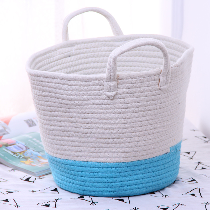 Woven Cotton Rope Large Storage Basket Organizing Nursery Basket with Handles