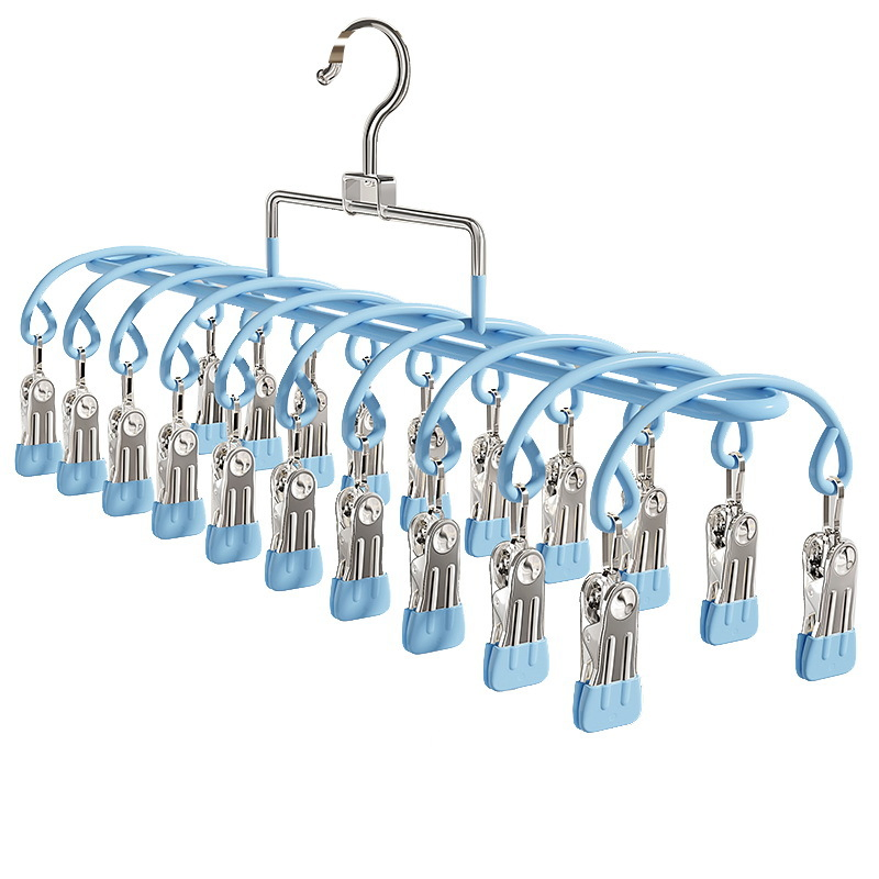 Stainless Steel Multi Clip Clothes Hanger Household Socks Underwear Drying Rack Balcony Laundry Hanger